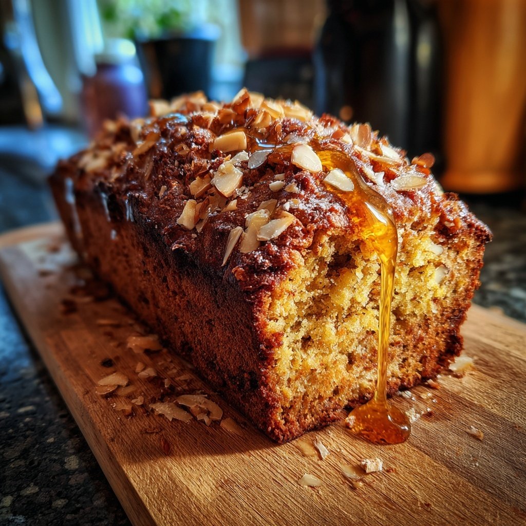 Bananenbrot mit Mandelstückchen und Honig