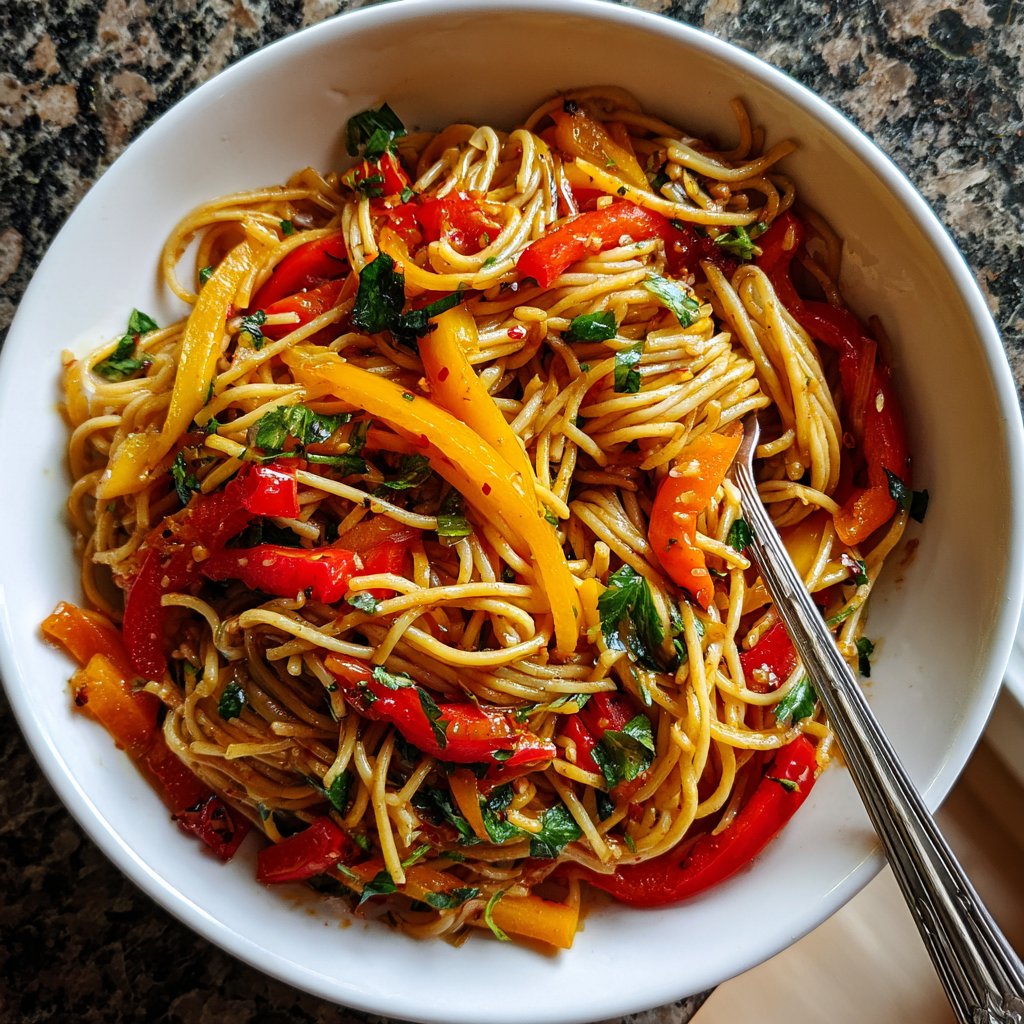 Mittagessen mit Nudeln und Gemüse