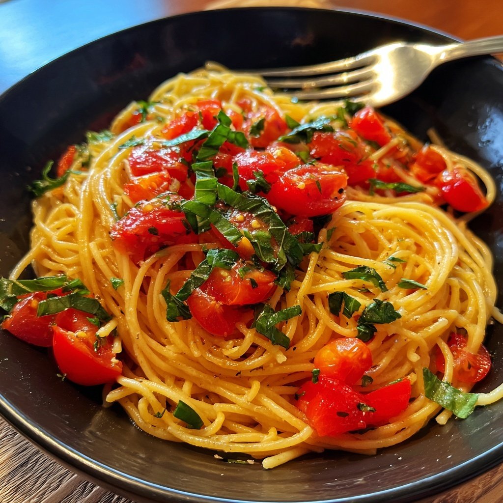 Spaghetti mit Tomaten und Basilikum